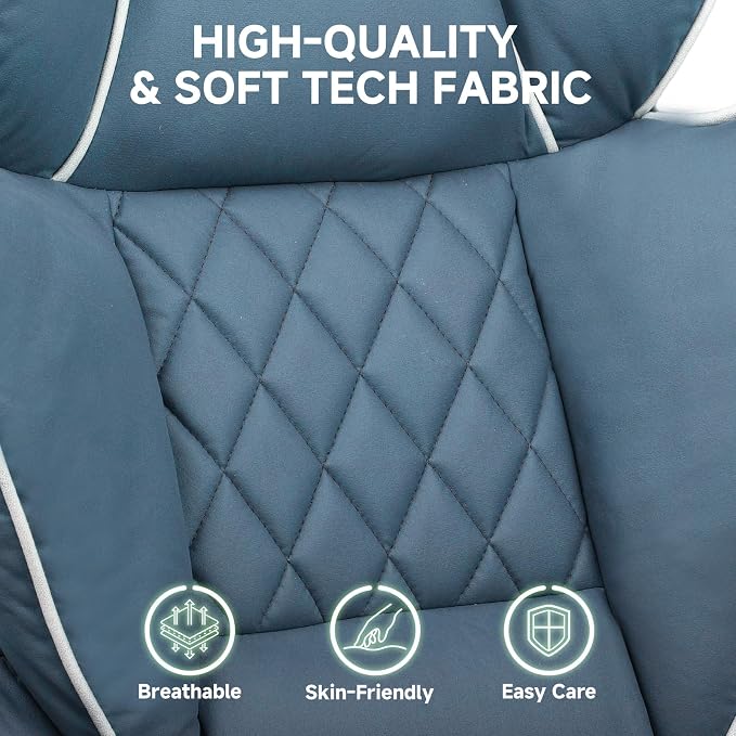 COMHOMA Big and Tall Gaming Chair with Pocket Spring Lumbar Support, Ergonomic Office Chair with Footrest, Executive Desk Chair with Outward Fixed Soft Armrests, Computer Chair with High Back, Blue