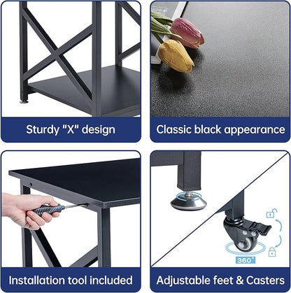 Fannova 2 Tier Large Printer Stand, 23.6 x 23.6 x 22.6 Inches Square Printer Table with Storage Shelf, Rolling Printer Cart with Industrial Wheels for Home Office, Mini Fridge Stand Table - Black