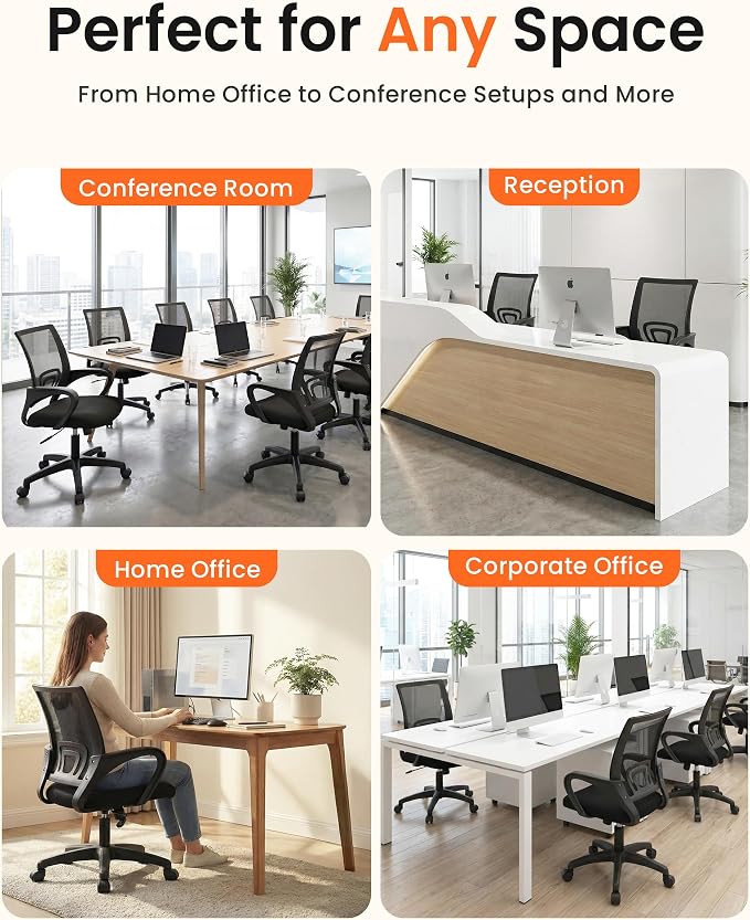 NEO CHAIR Office Desk Computer Chair Ergonomic Mesh Gaming Cushion Seat with Comfy Lumbar Mid Back Support Adjustable Height Swivel Rolling Wheels for Home Task (2 pk - Black)