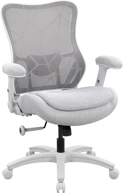 Big and Tall Office Chair 500lbs Heavy Duty Ergonomic Mesh Desk Chair with 23.6" Extra Wide Seat, 29.5" High Back, Adjustable Lumbar Support Flip-Up Arms for Large Body Types(Light Gray)