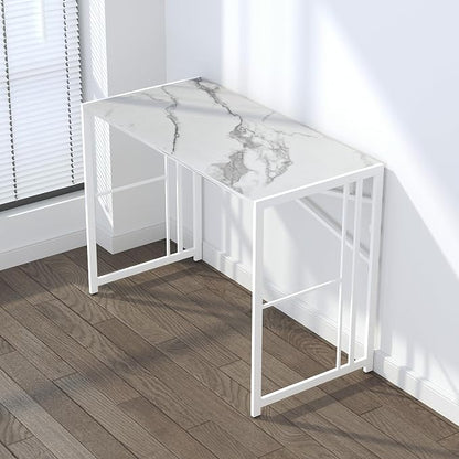 Lutown-Teen Folding Computer Desk 40 inch Writing Gaming Computer Camping Desk, No Assembly Required Home Office Table, White Marble
