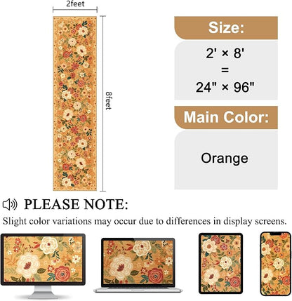 DUKINO 2x8 Runner Rug for Hallway, Washable Kitchen Runner Rug with Rubber Backing Non Slip, Low Pile Soft Boho Floral Thin Carpet for Entryway, Hallway, Bathroom, Laundry Room, Orange