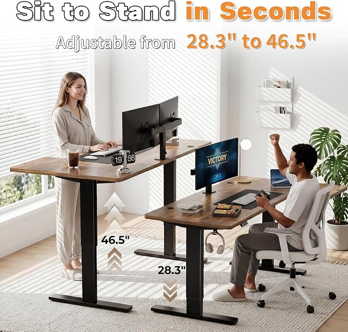 Realbear 63 Inch Electric L Shaped Standing Desk, Height Adjustable Standing Corner Desk with 3 Memory Presets, Ergonomic Workstation Office Desk for Home/Office (Rustic Brown, 63 Inch)