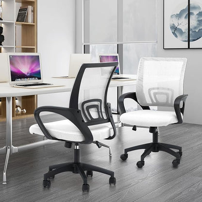 Athena Collection Computer Office Chair Set of 2, Ergonomic Desk Chair with Rolling Wheels, Mesh Back Support and Height Adjustable, Small and Comfy for Home Office, Study, White