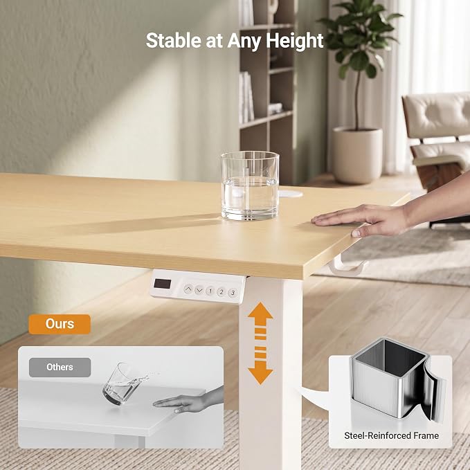 Claiks Electric Standing Desk, 40 x 24 Inch Height Adjustable Sit Stand Desk for Home Office, Computer Desk with Memory Presets, Cable Management & Headphone Hooks, 156 lbs Capacity, Nature