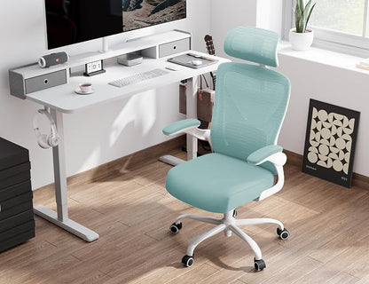 Ergonomic Office Chair: Computer Desk Chair Comfy Gaming Chair for Adults - Office Chair with Lumbar Support & Headrest - Executive Office Rolling Chairs for Home Work (Lake Blue)