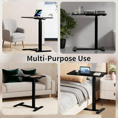 Mobile Small Standing Desk with Hidden Wheels, Portable Rolling Laptop Desk, Rolling Computer Cart Movable, Adjustable Height Computer Workstations, for Home, Office, Black