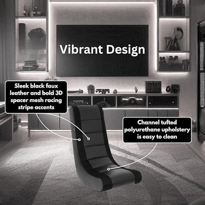 The Crew Furniture Classic Video Rocker Gaming Chair, for Kids and Teens, PU Faux Leather & Polyester Mesh, Black/Black
