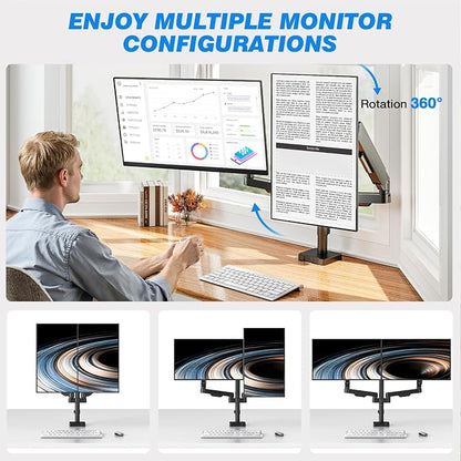 Premium Dual Monitor Desk Mount Stand for 17"-34" Screens, Taller Monitor Stand Hold up to 22lbs, Full Motion Height & Angle Adjustable with Tilt, Swivel, Rotation, VESA 75/100mm
