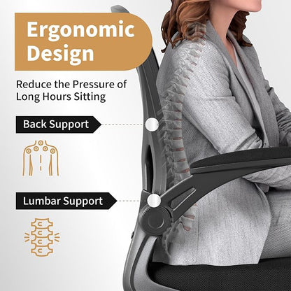 Youhauchair Office Chair Set of 2, Ergonomic Home Office Desk Chairs with Flip-up Arms and Lumbar Support, Height Adjustable, Black