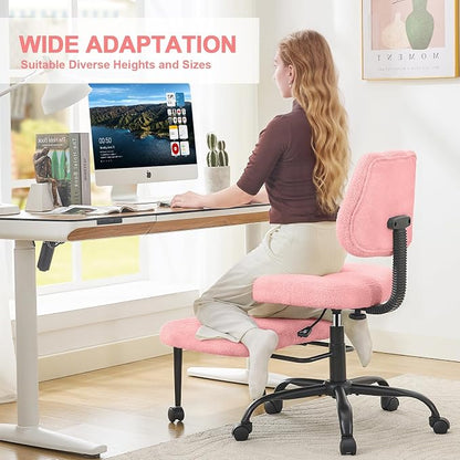 Criss Cross Legged Meditaion Chair,Exquisite Home Office Furniture,Ergonomic Kneeling with Lumbar Support and Adjustable Height Stool,for ADHD Adults,Teddy Fabric (Pink, Teddy Fabric)