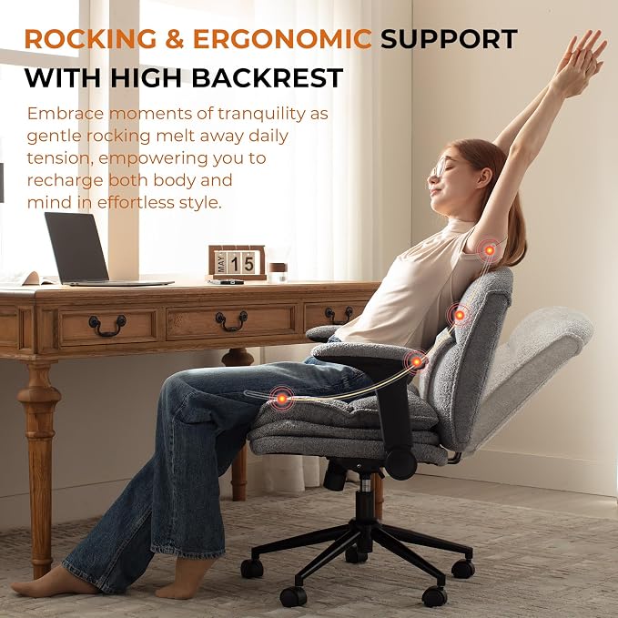 Dowinx Criss Cross Chair with Adjustable Flip-up Arms and Wheels, Comfort Ergonomic Office Desk Armchair with 3 Layer Cushions, Wide Seat Vanity Chair for Home Office, Living Room, Bedroom, Gray