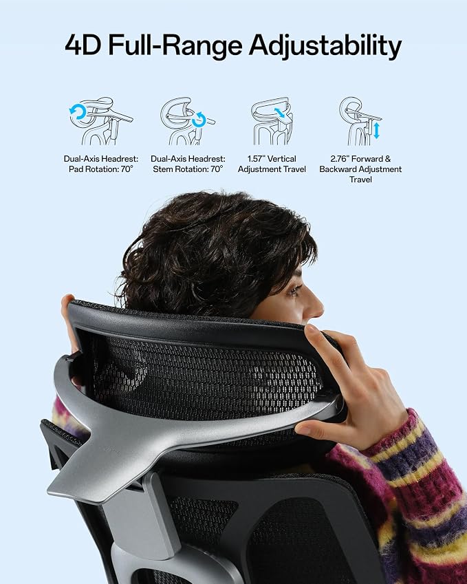 Hbada E3 Pro 2026 Edition Ergonomic Office Chair, Mesh Desk Chair with 3-Zone Floating Lumbar Support, Upgraded 4D Headrest, 720° Armrests, Black
