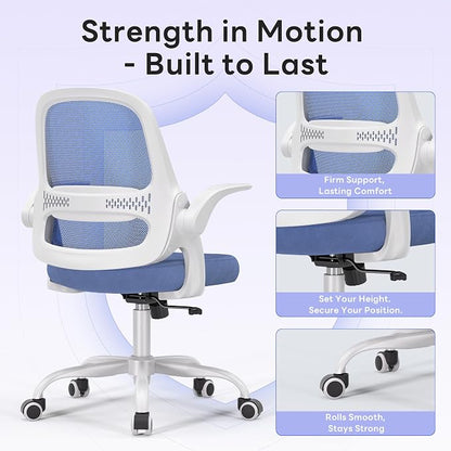 amseatec Office Chair，Ergonomic Mesh Desk Chair,Flip-Up Arms,Adjustable Height,Breathable Mesh Back & Thick Cushion Seat,360°Swivel Rolling Computer Chair,BIFMA Certified,Supports 300 lbs(Blue)