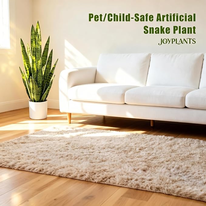 Fake Snake Plant 3FT, 35" Artificial Potted Plant with White Pot, Realistic Faux Floor Plant for Home Decor, Low Maintenance No Watering Needed for Desk Corner Office & Pet Areas (Green)
