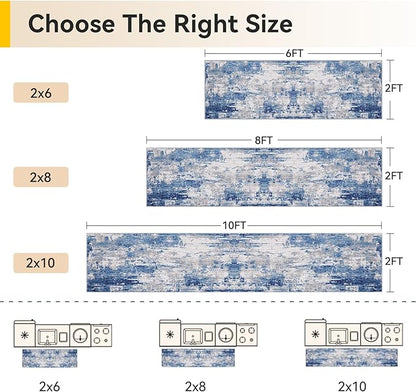 RELEANY Washable Area Rugs 2'x10' Non-Slip Modern Abstract Soft for Living Room Entryway Bedroom Kitchen, Print Pattern, Blue Grey Navy Gray