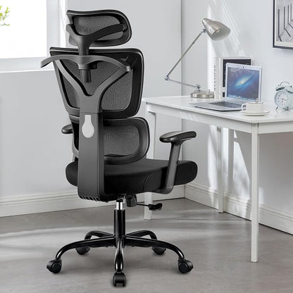 Winrise Office Chair Ergonomic Desk Chair, High Back Gaming Chair, Big and Tall Reclining Comfy Home Office Chair Lumbar Support Breathable Mesh Computer Chair Adjustable Armrests (Black)