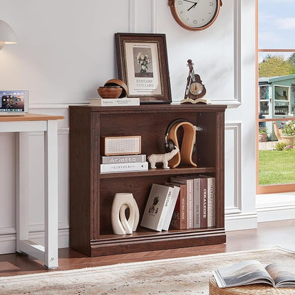 RWYHG 30" Walnut Bookshelf Set of 4,2-Tier Thick Wood Book Shelf with Adjustable Shelve,Free Standing Farmhouse Bookcase with Open Display Storage,Floor Vintage Bookshelves for Living Room,Office