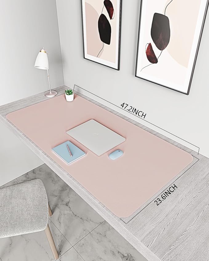 YSAGi Non-Slip Leather Desk Pad XL Size, Waterproof Laptop Computer Desk Keyboard Mat, Table Protector Blotter Mat, Large Mouse Pad for Office/Work/Home/Decor(Pink, 47.2" x 23.6")-No Band