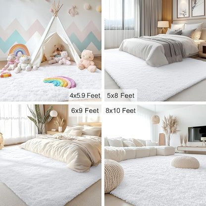 OLANLY 3x6 Machine Washable Runner Rugs for Hallway, Soft Fluffy Shaggy Bedside Rugs for Bedroom, Living Room, Indoor Floor Carpet for Kids Girls and Boys, Nursery Rooms, Home Decor Aesthetic, White