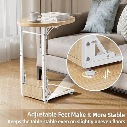 Elbourn Folding Side Table End Couch Tables, C-Shaped End Table for Living Room, Small End Table for Bedroom, Coffee Table(Nature Wood Color)