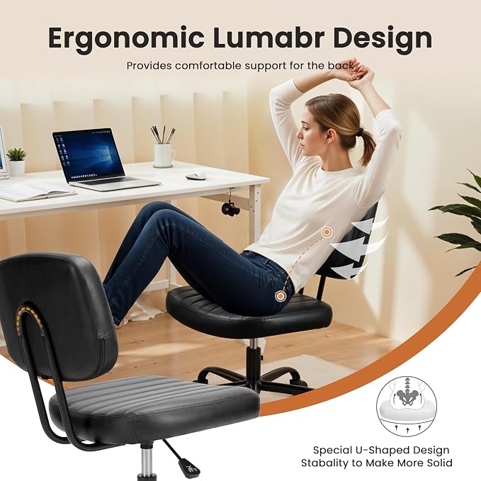 YSSOA Small Desk Chair with Wheels, Armless Office Chair No Arms, Comfy PU Leather Computer Task Chair Swivel Rolling Chairs for Small Space, Home, Adults, Students, Brown