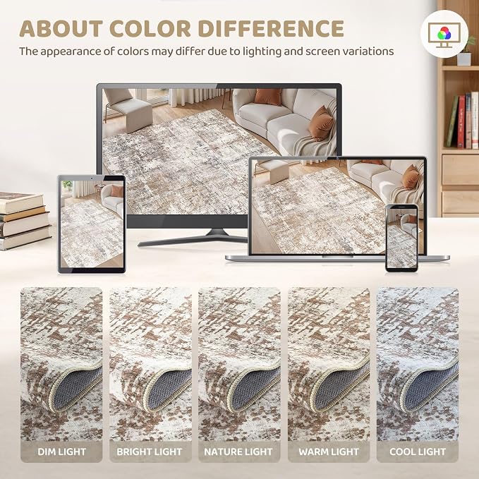 UERMEI 2x3 Area Rug Living Room Rugs - Washable Neutral Modern Abstract Soft Thin Rug Indoor Floor No Slip Rug Carpet for Bedroom Under Dining Table Home Office Decor - Brown/Grey/Red