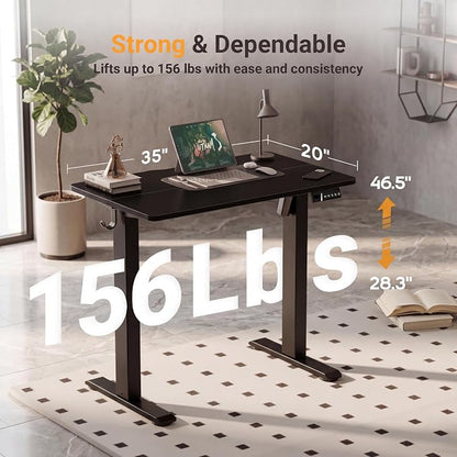 Claiks Electric Standing Desk 35 x 20 Inches, Compact Adjustable Height Motorized Sit Stand Desk with 3 Memory Presets & Cable Management, Space-Saving Computer Workstation for Bedroom, Black