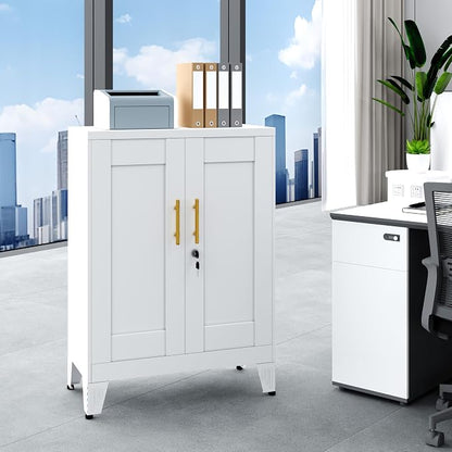 GAIOUS White Metal Pantry Cabinet with Lock(Two Units), Sideboard Buffet | Storage Cabient with Doors and 2 Adjustable Shelves, Multifunctional Kitchen Cupboard for Home Office, Buffet Table