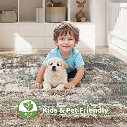 6x9 Area Rug Washable Rugs: Living Room Large Abstract Modern Soft Stain Resistant Indoor Floor Non-Slip Accent Carpet for Bedroom Nursery Playroom Office Dining Room Dorm Home House- Green Red