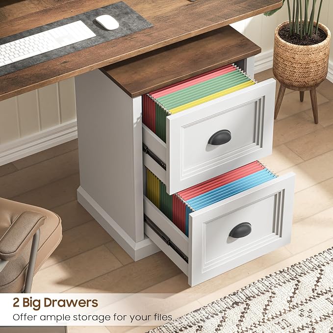 Halitaa Vertical File Cabinet, Filing Cabinet with 2 File Drawers, Farmhouse Small File Cabinet Fits Letter/A4 Size, Wooden Printer Stand, Under Desk Cabinets for Home Office, White