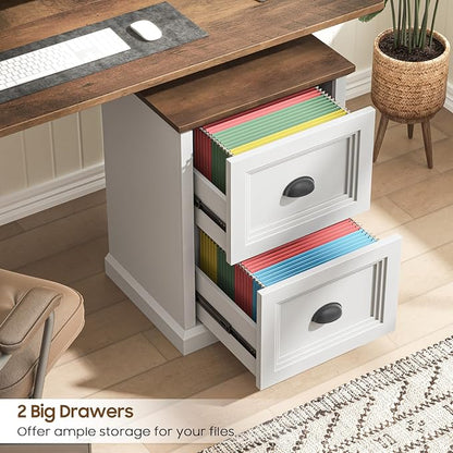Halitaa Vertical File Cabinet, Filing Cabinet with 2 File Drawers, Farmhouse Small File Cabinet Fits Letter/A4 Size, Wooden Printer Stand, Under Desk Cabinets for Home Office, White