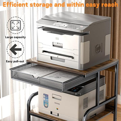 Large Printer Stand with Storage Shelf, 23.6''x18.9'' Rolling Printer Cart Holder with Lockable Wheels, 5-Adjustable Heights, 3D Scanner Fax Printer Table for Home Office Use, Large