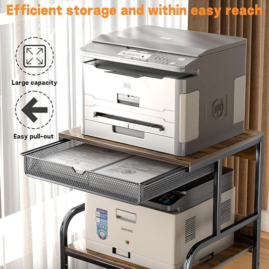 Large Printer Stand with Storage Shelf, 23.6''x18.9'' Rolling Printer Cart Holder with Lockable Wheels, 5-Adjustable Heights, 3D Scanner Fax Printer Table for Home Office Use, Large