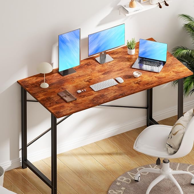 OLIXIS Computer Desk, Home Office Desk with Metal Frame, 47 Inch Gaming Writing Work for Bedroom Study Table, Sturdy Metal Frame, Durable Design with Easy Assembly, Simple Rustic Style