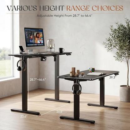 Furmax Electric Standing Desk, 40 x 24 Inches Height Adjustable Sit Stand up Desk, Memory Preset Computer Home Office Desks with Sturdy Metal Frame, Phone Stand Cable Management Hole (Black, 40'')