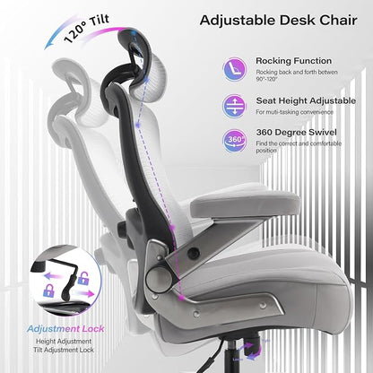 Big and Tall Office Chair 600lbs with 3D Flip Arms, Heavy Duty Large Executive Computer Desk Chair Ergonomic Mesh High Back Plus Size Chair for Adults