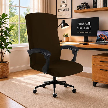 DIVA EN CAMINO DEC Office Chair Cover with Durable Zipper, Soft Stretch Slipcover for Desk, Boss, or High Back Chair (Brown)