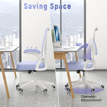 naspaluro Ergonomic Office Chair, Mid Back Desk Chair with Adjustable Height, Flip-Up Arms and Lumbar Support, Breathable Mesh Swivel Computer Chair for Home Study Working/Light Purple