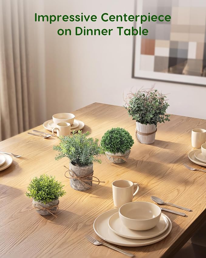 Velener 4 Pack Small Fake Plants Potted Eucalyptus Plants for Home Decor, Boxwood Artificial Plants Indoor, for Bathroom Bedroom Kitchen Office Farmhouse Room Shelf Decor