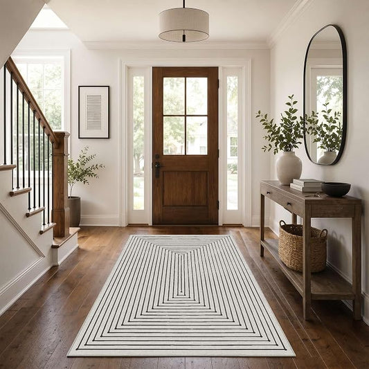 Latte&Fog 3x5 Entryway Rug Washable Area Rug Carpet for Bedroom - Ivory 3x5 | Washable, Modern Abstract Boho Style, for Entryway Bedroom Kitchen Entry Living Room, Non Slip, Low Pile, Ivory 3'x5'
