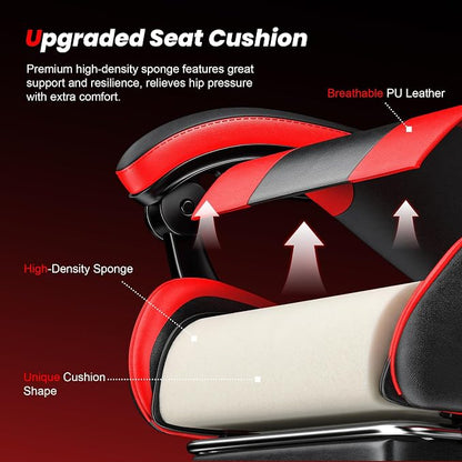 Gaming Chair with Footrest, Ergonomic Video Game Chair with Headrest and Lumbar Support, 400 lbs Adult Chair, Height Adjustable 360° Swivel High Back Reclining Computer Chair for Home Office (Red)