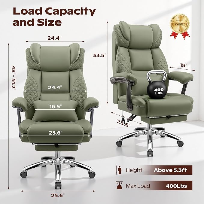 Big and Tall Office Chair, Desk Computer Chair with Footrest for Heavy People, Oversized Executive Gaming Chair, Extra Wide 500LBS Ergonomic Comfy Office Chair with Adjustable Lumbar Support