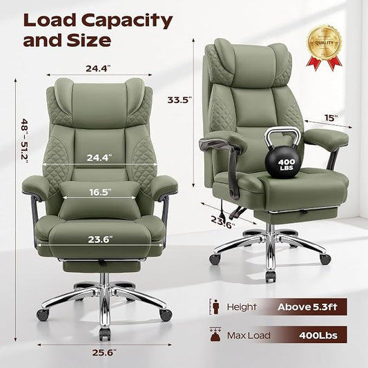 Big and Tall Office Chair, Desk Computer Chair with Footrest for Heavy People, Oversized Executive Gaming Chair, Extra Wide 500LBS Ergonomic Comfy Office Chair with Adjustable Lumbar Support