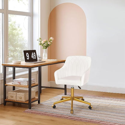 VECELO Modern PU Swivel Home Office Desk Chair with Back & Rolling Wheels, Adjustable Seat Height for Girls Women Bed Room Vanity Makeup/Task/Computer Work, White