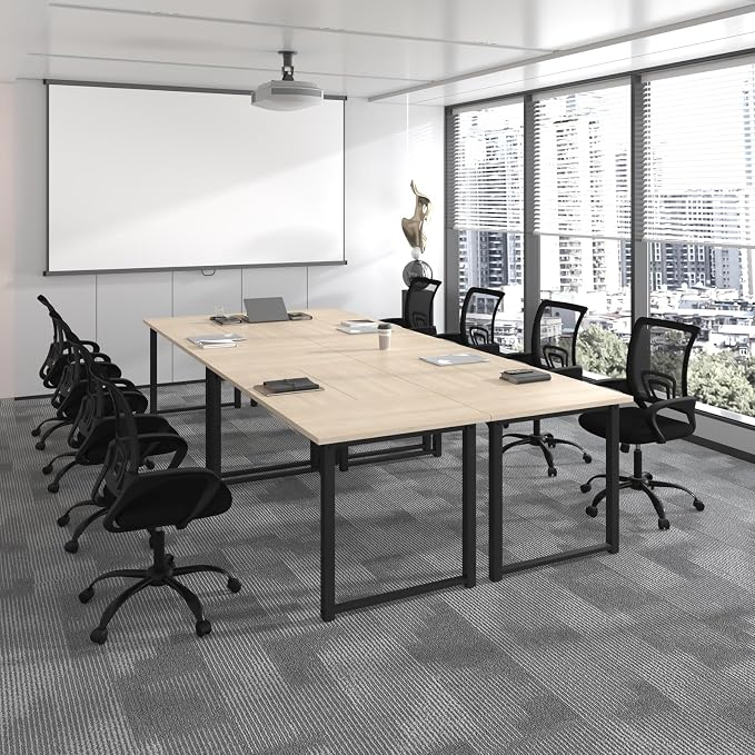 Bonzy Home 12FT Conference Table, Modern Large Meeting Table Office Desks for 16 Person, Long Rectangle Table with Sturdy Metal Frame, 4 PCS, 142" D x 64" W x 30" H, Natural