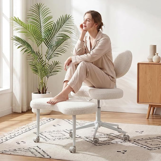 Ergonomic Cross Legged Chair with Wheels,360° Swivel Meditation Chair,ADHD Chair, Criss Cross Desk Chair with Lumbar Support and Adjustable Stool, Flexible Design for Fidgety Sitters, Ivory