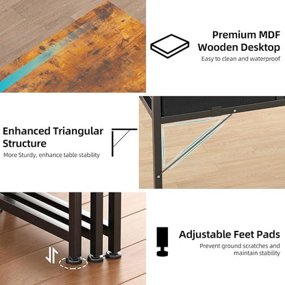 CAIYUN Computer Office Desk for Small Space with Fabric Drawers, Home Office Desk for Bedroom with Side Pocket and Hook, 31 Inch Brown Kid’s Desk, Writing Desk, Study Table and Work Desk