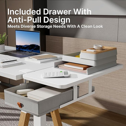 PEGZONE Desk Extender Tray, 24" x 12", with Storage Drawer, Medium, White | Desk Extension, Clamp on Desk Shelf, Clamp on Keyboard Tray for Office and Home, Workstation Organizer