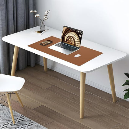 AFIING Leather Desk Mat, Brown, 31.5" x 17", Cork Desk Pad Protector | Dual-Sided Cork & PU Leather Desk Pad, Waterproof, Non-Slip for Mouse, Writing, Office, Home & Study